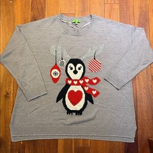 Christmas Sweater Gray Penguin Holiday Sweater. Size 2 X